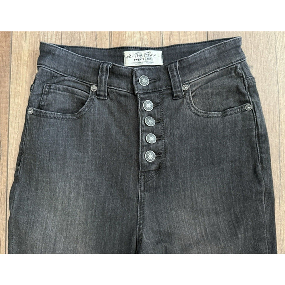 We The Free Free Bell Bottom Button Front Frayed Hem Black Denim Jeans Size 26 - Picture 2 of 16